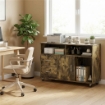 MOBILE PORTA STAMPANTE A ROTELLE CON 2 CASSETTI, 3 RIPIANI E 2 ARMADIETTI, IN LEGNO, 100X35X65 CM, MARRONE