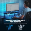 SCRIVANIA GAMING ANGOLARE CON LED, PRESE ELETTRICHE, SUPPORTO PER MONITOR E SCAFFALE, NERO