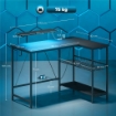 SCRIVANIA GAMING ANGOLARE CON LED, PRESE ELETTRICHE, SUPPORTO PER MONITOR E SCAFFALE, NERO
