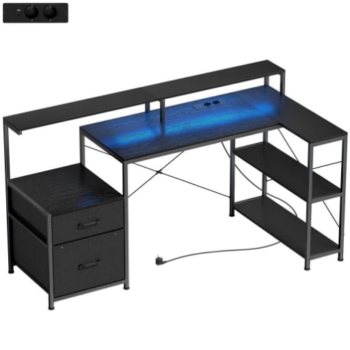 SCRIVANIA GAMING CON SPAZI PORTAOGGETTI E 2 SUPPORTI PER MONITOR, IN LEGNO E ACCIAIO, 165X80X91.5 CM, NERO