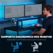 SCRIVANIA GAMING CON SPAZI PORTAOGGETTI E 2 SUPPORTI PER MONITOR, IN LEGNO E ACCIAIO, 165X80X91.5 CM, NERO