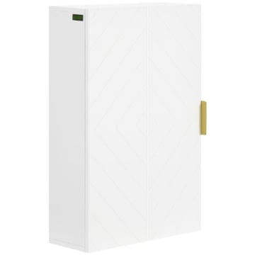 ARMADIETTO BAGNO A MURO CON ANTA DECORATA, MANIGLIA DORATA E RIPIANI REGOLABILI, 40X15X60 CM, BIANCO