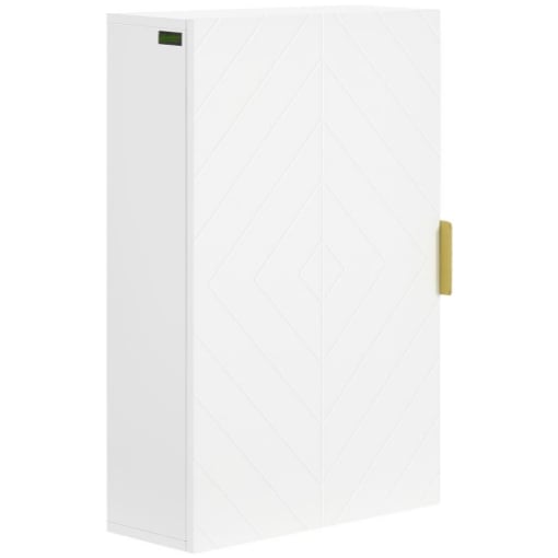 ARMADIETTO BAGNO A MURO CON ANTA DECORATA, MANIGLIA DORATA E RIPIANI REGOLABILI, 40X15X60 CM, BIANCO