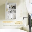ARMADIETTO BAGNO A MURO CON ANTA DECORATA, MANIGLIA DORATA E RIPIANI REGOLABILI, 40X15X60 CM, BIANCO