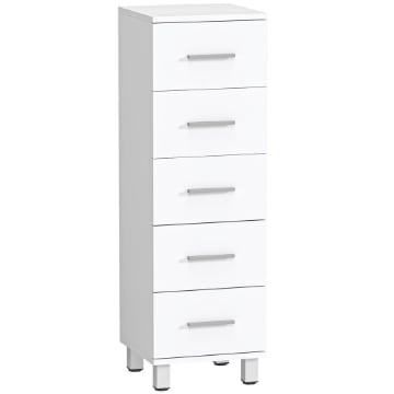 CASSETTIERA A 5 CASSETTI PER CAMERA DA LETTO E SOGGIORNO IN LEGNO FSC, 30X30X95 CM, BIANCO