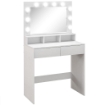 TAVOLO DA TRUCCO CON SPECCHIO E 10 LUCI LED REGOLABILI, 2 CASSETTI E 3 SCOMPARTI, 80X40X135 CM, BIANCO