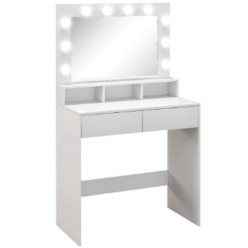 TAVOLO DA TRUCCO CON SPECCHIO E 10 LUCI LED REGOLABILI, 2 CASSETTI E 3 SCOMPARTI, 80X40X135 CM, BIANCO