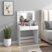 TAVOLO DA TRUCCO CON SPECCHIO E 10 LUCI LED REGOLABILI, 2 CASSETTI E 3 SCOMPARTI, 80X40X135 CM, BIANCO