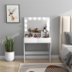 TAVOLO DA TRUCCO CON SPECCHIO E 10 LUCI LED REGOLABILI, 2 CASSETTI E 3 SCOMPARTI, 80X40X135 CM, BIANCO