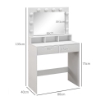TAVOLO DA TRUCCO CON SPECCHIO E 10 LUCI LED REGOLABILI, 2 CASSETTI E 3 SCOMPARTI, 80X40X135 CM, BIANCO