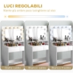 TAVOLO DA TRUCCO CON SPECCHIO E 10 LUCI LED REGOLABILI, 2 CASSETTI E 3 SCOMPARTI, 80X40X135 CM, BIANCO