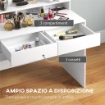 TAVOLO DA TRUCCO CON SPECCHIO E 10 LUCI LED REGOLABILI, 2 CASSETTI E 3 SCOMPARTI, 80X40X135 CM, BIANCO
