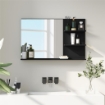 SPECCHIO BAGNO MODERNO CON 2 RIPIANI LATERALI E RIPIANO INFERIORE, IN LEGNO E VETRO, 75X10X48 CM, NERO