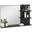 SPECCHIO BAGNO MODERNO CON 2 RIPIANI LATERALI E RIPIANO INFERIORE, IN LEGNO E VETRO, 75X10X48 CM, NERO