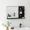 SPECCHIO BAGNO MODERNO CON 2 RIPIANI LATERALI E RIPIANO INFERIORE, IN LEGNO E VETRO, 75X10X48 CM, NERO