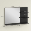 SPECCHIO BAGNO MODERNO CON 2 RIPIANI LATERALI E RIPIANO INFERIORE, IN LEGNO E VETRO, 75X10X48 CM, NERO