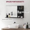SPECCHIO BAGNO MODERNO CON 2 RIPIANI LATERALI E RIPIANO INFERIORE, IN LEGNO E VETRO, 75X10X48 CM, NERO