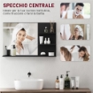 SPECCHIO BAGNO MODERNO CON 2 RIPIANI LATERALI E RIPIANO INFERIORE, IN LEGNO E VETRO, 75X10X48 CM, NERO