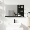 SPECCHIO BAGNO MODERNO CON 2 RIPIANI LATERALI E RIPIANO INFERIORE, IN LEGNO E VETRO, 75X10X48 CM, NERO