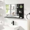 SPECCHIO BAGNO MODERNO CON 2 RIPIANI LATERALI E RIPIANO INFERIORE, IN LEGNO E VETRO, 75X10X48 CM, NERO