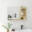 SPECCHIO BAGNO MODERNO CON 2 RIPIANI LATERALI E RIPIANO INFERIORE, IN LEGNO E VETRO, 75X10X48 CM, COLOR LEGNO