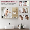 SPECCHIO BAGNO MODERNO CON 2 RIPIANI LATERALI E RIPIANO INFERIORE, IN LEGNO E VETRO, 75X10X48 CM, COLOR LEGNO