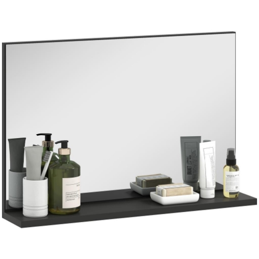 SPECCHIO BAGNO DA PARETE CON MENSOLA DESIGN MODERNO E MULTIUSO, 60X12X40 CM, NERO