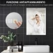 SPECCHIO DA BAGNO CON LUCE LED A 3 COLORI E FUNZIONE MEMORY, IN VETRO TEMPERATO, 70X50X3 CM, ARGENTO