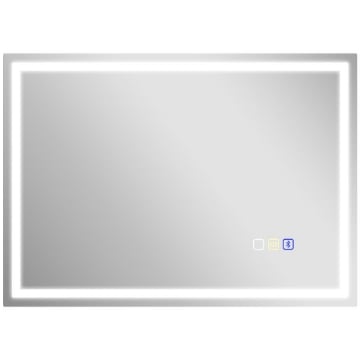 SPECCHIO BAGNO ANTIAPPANNANTE CON LUCE LED REGOLABILE, SPEAKER BLUETOOTH, PULSANTI TOUCH, 50X70 CM