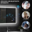 SPECCHIO BAGNO ANTIAPPANNANTE CON LUCE LED REGOLABILE, SPEAKER BLUETOOTH, PULSANTI TOUCH, 50X70 CM