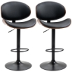 SET 2 SGABELLI DA BAR CON SCHIENALE REGOLABILI IN ALTEZZA, LEGNO E FINTA PELLE, 53X52X92-112 CM, NERO