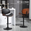 SET 2 SGABELLI DA BAR CON SCHIENALE REGOLABILI IN ALTEZZA, LEGNO E FINTA PELLE, 53X52X92-112 CM, NERO