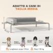 LETTINO PER CANI RIALZATO DI 20 CM CON CUSCINO A L, IN POLIESTERE E ACCIAIO, 110X75X30 CM, GRIGIO E ARGENTO