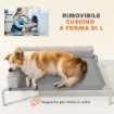 LETTINO PER CANI RIALZATO DI 20 CM CON CUSCINO A L, IN POLIESTERE E ACCIAIO, 110X75X30 CM, GRIGIO E ARGENTO