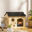 CUCCIA PER CANI DA INTERNO CON STRUTTURA IN LEGNO E APERTURE A FORMA DI ZAMPA, CUORE E OSSA, ROVERE