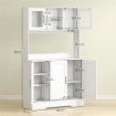 MOBILE DISPENSA CON 4 ARMADIETTI, 2 RIPIANI APERTI E PIANO DA LAVORO, IN LEGNO E VETRO, 108X35X180 CM, BIANCO