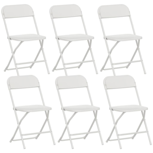 SET 6 SEDIE PIEGHEVOLI CON FORI DI DRENAGGIO IN PLASTICA E METALLO, 45X49X79.5 CM, BIANCO