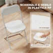 SET 6 SEDIE PIEGHEVOLI CON FORI DI DRENAGGIO IN PLASTICA E METALLO, 45X49X79.5 CM, BIANCO