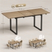 TAVOLO DA PRANZO INDUSTRIALE PER 6-8 PERSONE CON RIBALTA ROTONDA, IN LEGNO E ACCIAIO, 180X80X75 CM