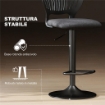 SET 2 SGABELLI DA BAR TRASPIRANTI IN TESSUTO EFFETTO LINO E METALLO CON POGGIAPIEDI, 40.5X43X84-105 CM, NERO