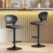 SET 2 SGABELLI DA BAR TRASPIRANTI IN TESSUTO EFFETTO LINO E METALLO CON POGGIAPIEDI, 40.5X43X84-105 CM, NERO