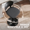 SET 2 SGABELLI DA BAR TRASPIRANTI IN TESSUTO EFFETTO LINO E METALLO CON POGGIAPIEDI, 40.5X43X84-105 CM, NERO