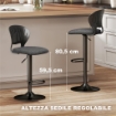 SET 2 SGABELLI DA BAR TRASPIRANTI IN TESSUTO EFFETTO LINO E METALLO CON POGGIAPIEDI, 40.5X43X84-105 CM, NERO