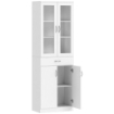 CREDENZA CUCINA CON 2 ARMADIETTI E UN CASSETTO, MENSOLE REGOLABILI E ANTE IN VETRO, 60X35X180 CM, BIANCO