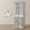 CREDENZA CUCINA CON 2 ARMADIETTI E UN CASSETTO, MENSOLE REGOLABILI E ANTE IN VETRO, 60X35X180 CM, BIANCO