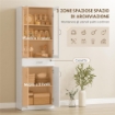 CREDENZA CUCINA CON 2 ARMADIETTI E UN CASSETTO, MENSOLE REGOLABILI E ANTE IN VETRO, 60X35X180 CM, BIANCO