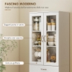 CREDENZA CUCINA CON 2 ARMADIETTI E UN CASSETTO, MENSOLE REGOLABILI E ANTE IN VETRO, 60X35X180 CM, BIANCO