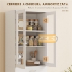 CREDENZA CUCINA CON 2 ARMADIETTI E UN CASSETTO, MENSOLE REGOLABILI E ANTE IN VETRO, 60X35X180 CM, BIANCO