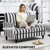 POLTRONA DA SALOTTO CON SEDUTA AMPIA IN VELLUTO A RIGHE CON MOLLE A S, 115X82X82 CM, NERO E BIANCO