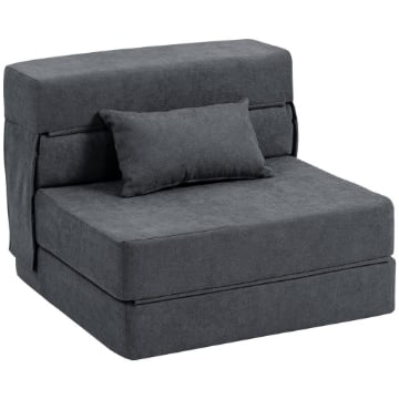 POLTRONA LETTO PIEGHEVOLE CONVERTIBILE IN CHAISE LONGUE E MATERASSO, 80X80X64 CM, GRIGIO SCURO
